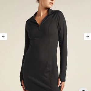 NWOT Beyond Yoga Black Heather Ribbed Westside Dress Long‎ Sleeves Women’s L